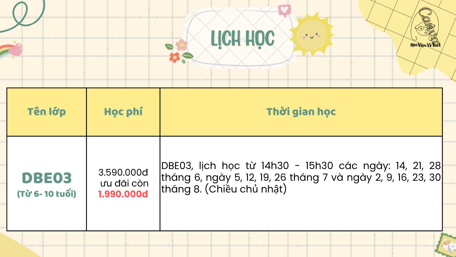 lịch học khóa DBE lich hoc khoa DBE