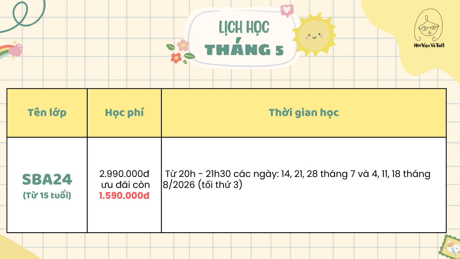 lịch học khóa SBA lich hoc khoa SBA